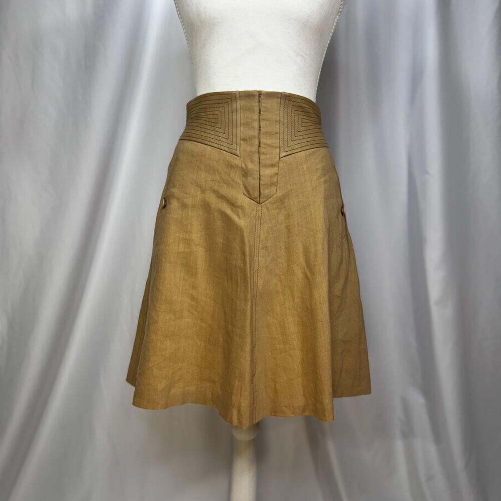Rebecca Taylor Mini Skirt Sz 2 Sand Linen Lamb Leather Trim Geometric A-Line NWT - Picture 11 of 16